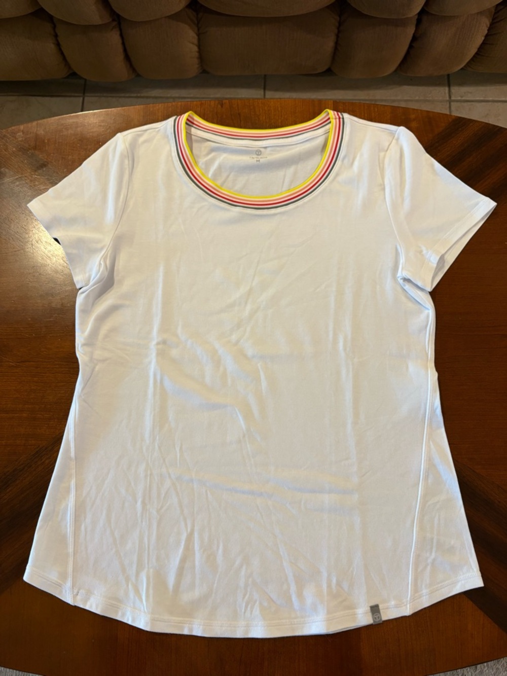 T by Talbots Women’s Ringer White Short-Sleeve Tee with Striped Crew Neck